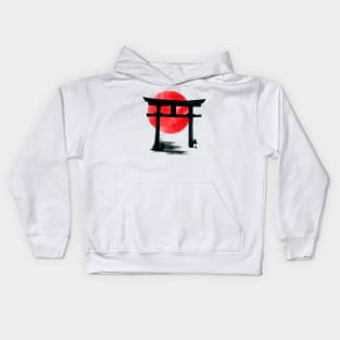 Japanese torii gate sumi e in brush painting Kids Hoodie